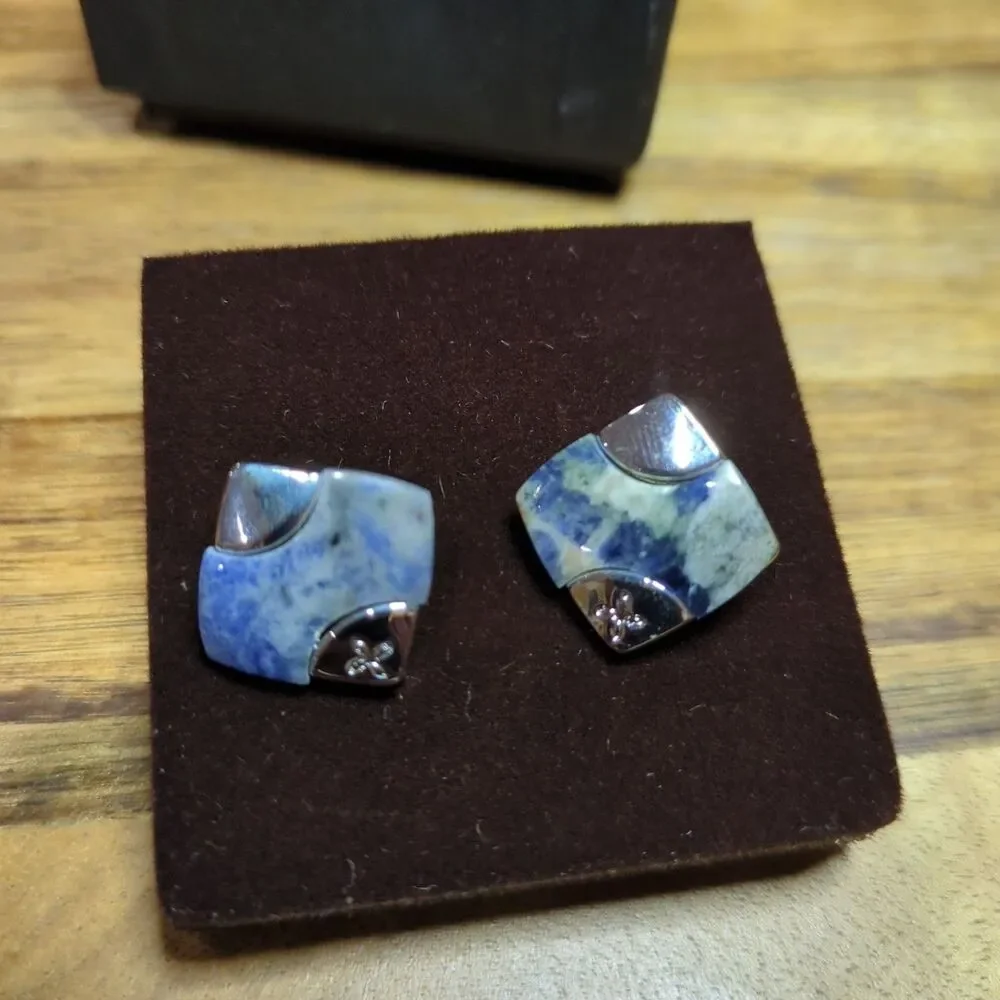 Silver Plated Square Cufflinks Sodalite Gemstone